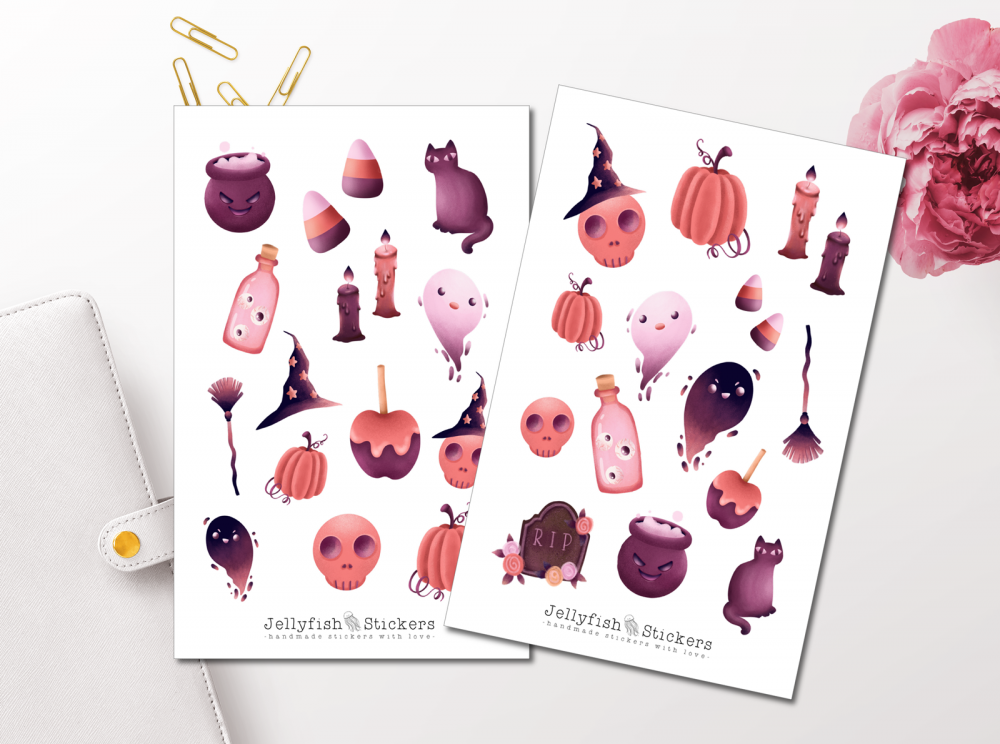 Halloween lila Sticker Set